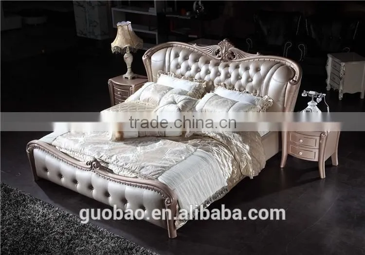 G8801 Bed furniture manufactory supply good quality solid wooden frame leather bed