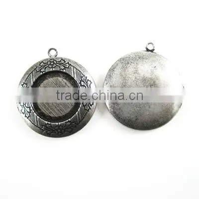 20mm setting size vintage antique silver round photo locket bezel tray pendant charm DIY supplies 1113004