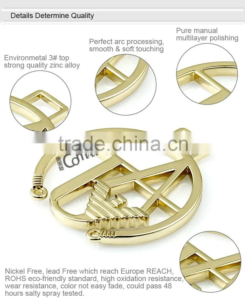 Hollowed metal brand designer handbags logo design with hanging hole