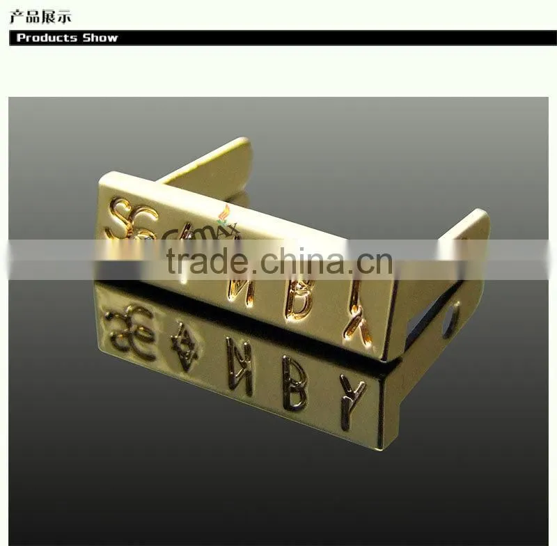 gold custom metal engraved logo plate for handbag