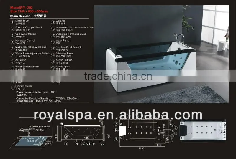 granite double massage bathtub