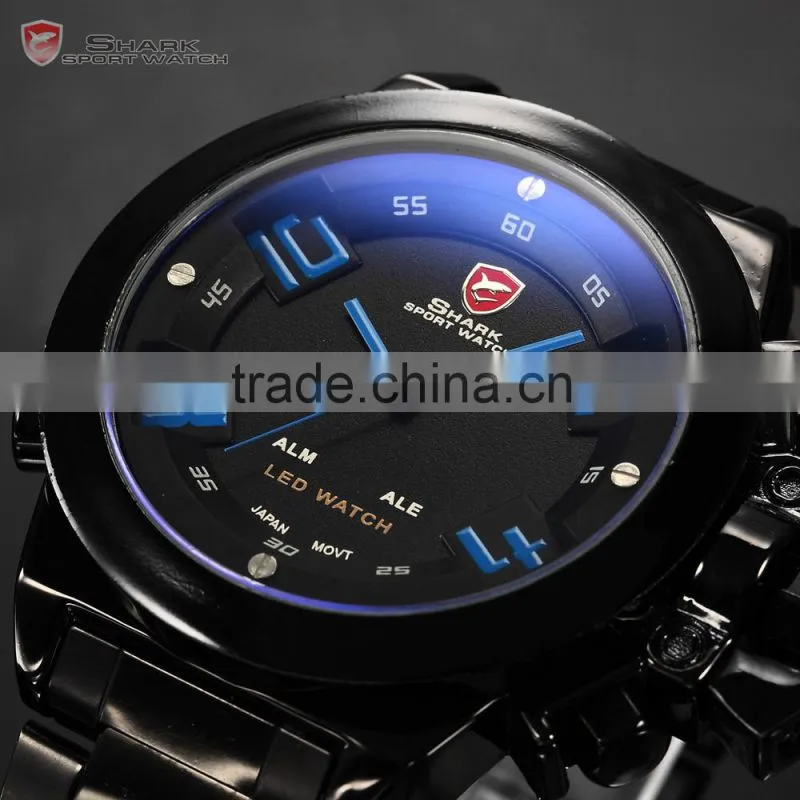 Shark Analog Stainless Steel Army Design Outdoors Mens Quartz LED Sports Watch