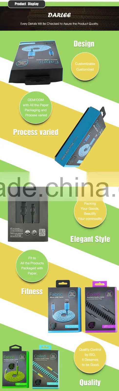 Wholesale unique design spot uv embossed custom free sample data cable package box with hang hole