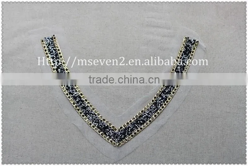 Women fashion gold metal chain hot fix collar hot fix black rhinestone necklace