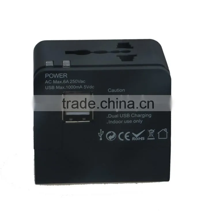 Factory High Quality Universal Travel Adapter with double USB Charger World Travel Adapter USB Travel Adapter of 1000MA