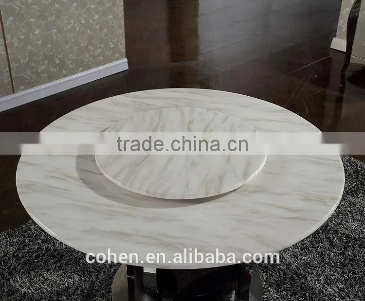Hosehold 4 people round turntable marble top stainless steel furniture dining table and chairs with highest quality