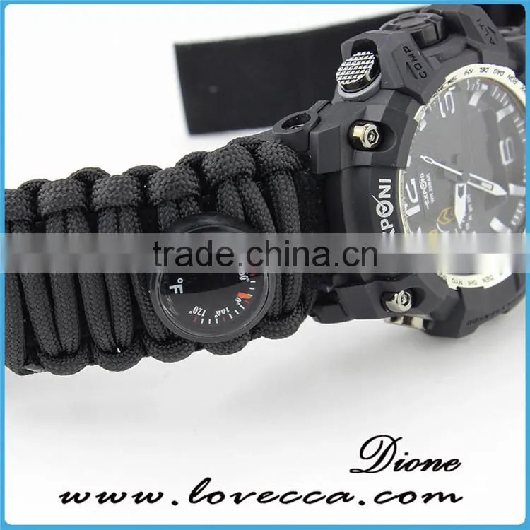 Custom logo Luxury Survival fishing tool kit 550 paracord watch for men