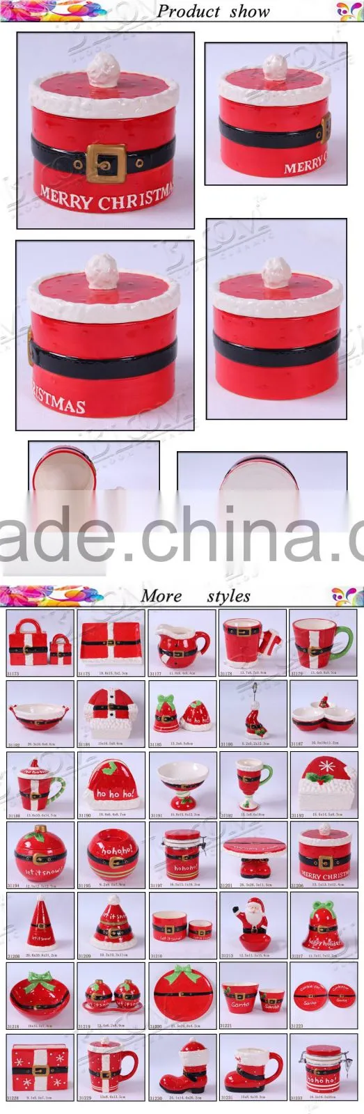 round shaped ceramic christmas candy jar with lid
