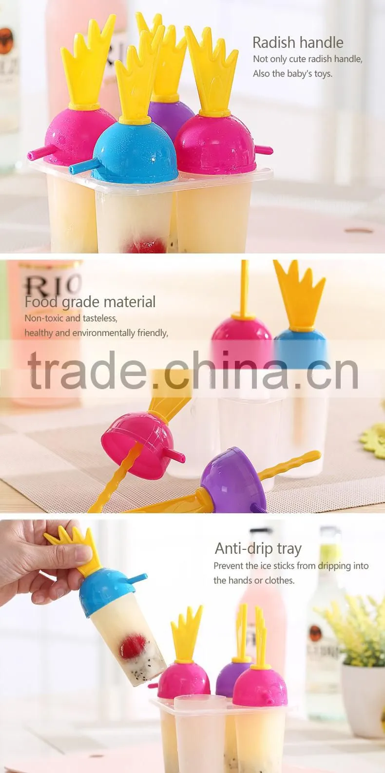 SSet of 4 pcs Ice cream mold plastic ice lolly mould ice tray maker