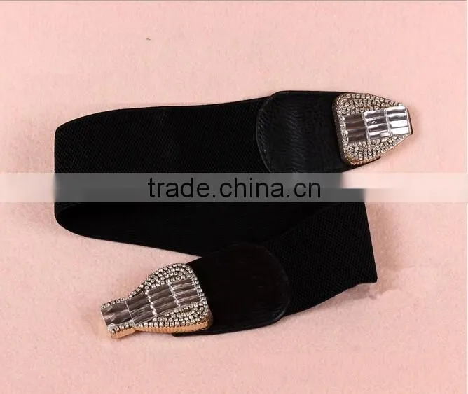 Wholesale rhinestone paved butterfly buckle sex women lady wide PU waist belt