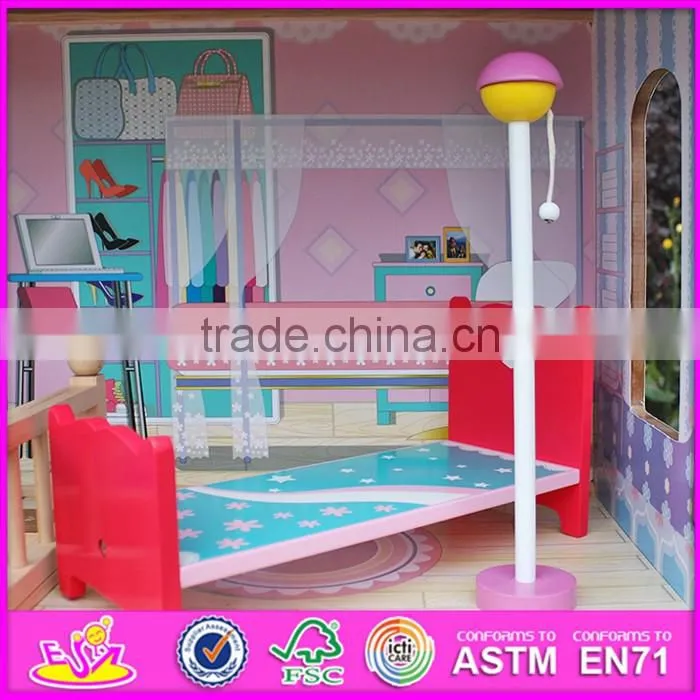 2017 New products lovely children wooden large dolls house W06A037