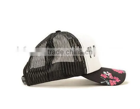 Half Mesh 5 Panel Trucker Hat Curved Brim Cotton Trucker Hat Screen Print Wholesale Custom Mesh Trucker Hat
