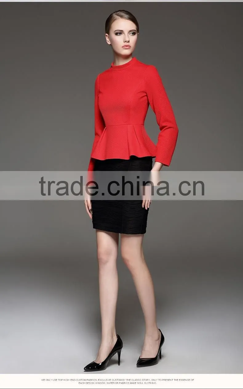 Autumn Season Ladies Fashion Long Sleeve Ruffled Stand Collar Blouse