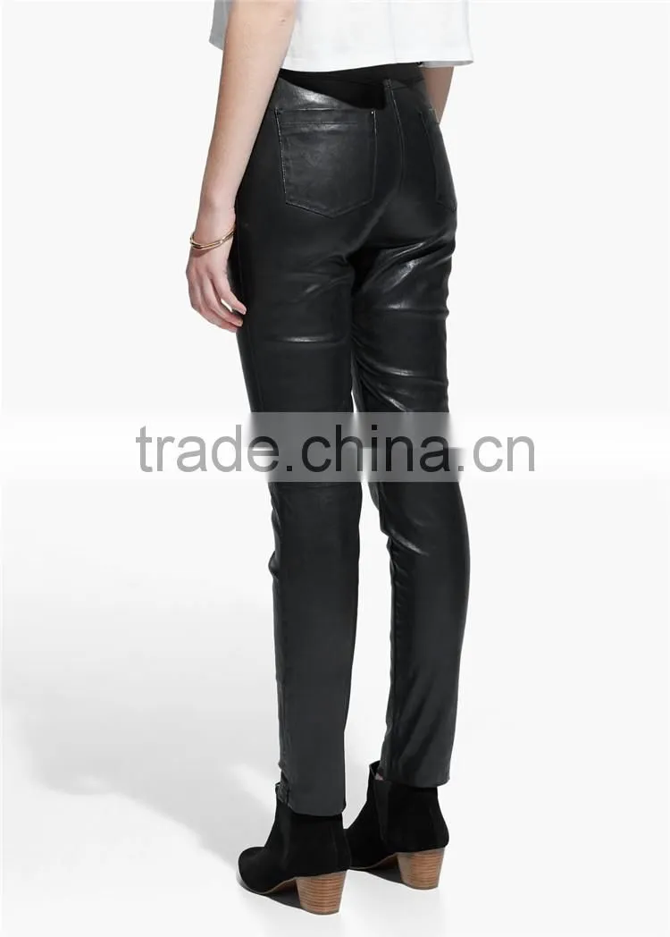Ladies black faux leather leggings slim fit high-waist leather trousers