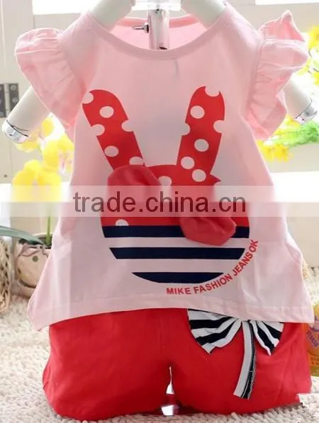 Girls Easter cotton outfit, 2014 spring kid girls bunny clothing set Baby rabbit dovetail skirt leggings 2pcs kid outfit