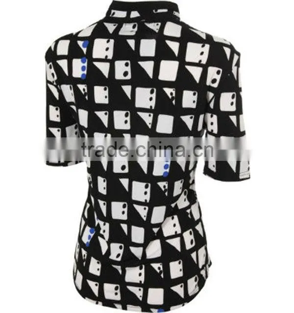 100% polyester,Women's Square Print Twilight zipper up Short Sleeve Polo shirt