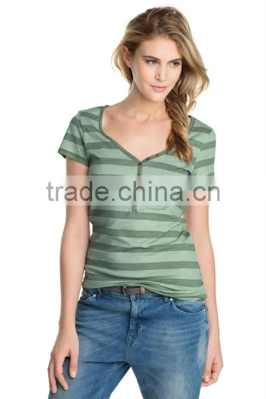 high quality custom wide neck breezy textured all-over stripe combed cotton t shirt