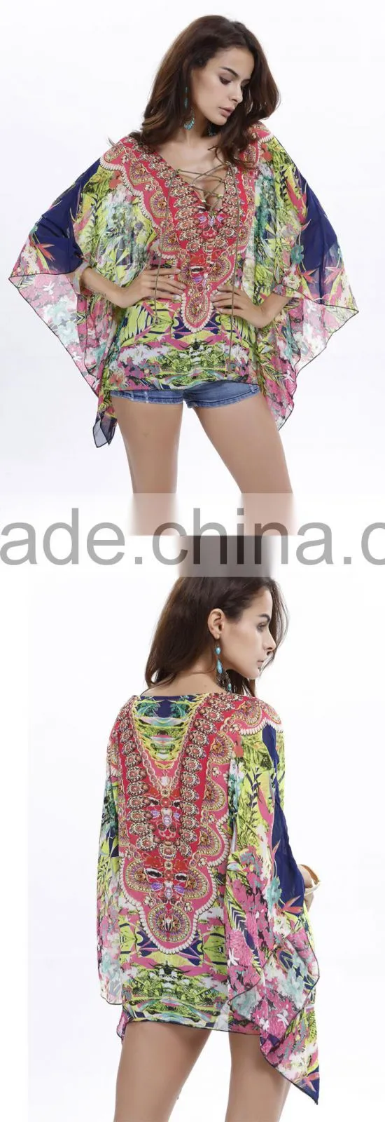 2016 Chiffon Bat Style Sleeve Sex Girls And Women Beach Dress Patterns Free