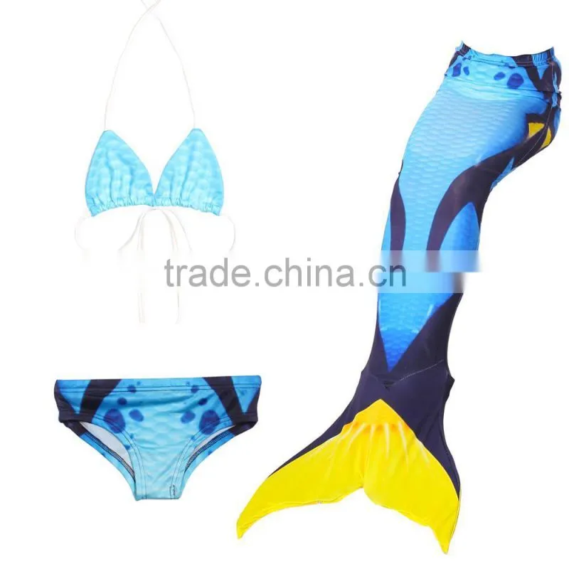 Swimmable Mermaid Tail Costume Swimsuit for Girls Kid Swimming with Bathing Bikini Set