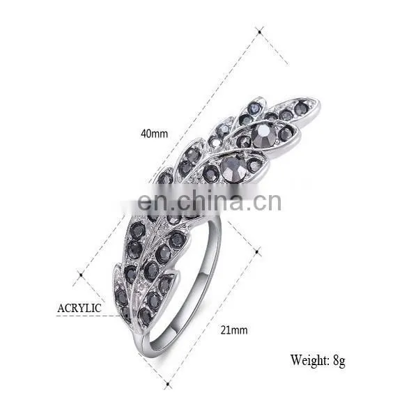 Fashion Design Gold Plated Leaf Knuckle Ring Paved Diamond Statement Ring