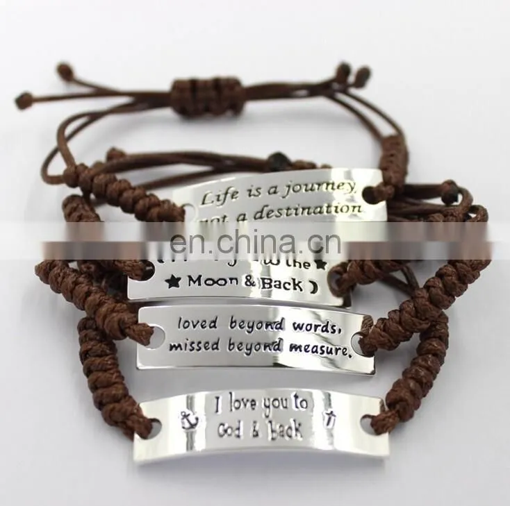 High quality stainless steel jewelry fashion bracelet customerized engrave messages leather bracelet
