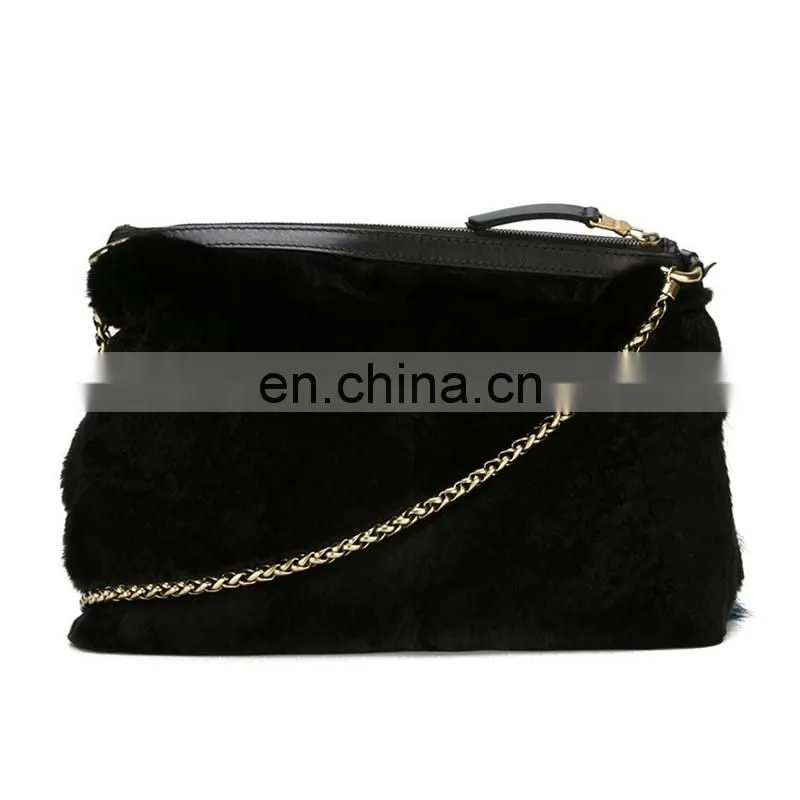 Classy Ladies Colorful Fox and Black Rabbit Fur Shoulder Bag