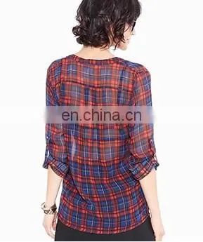 Top grade women casual blouse designs/plaid shirt