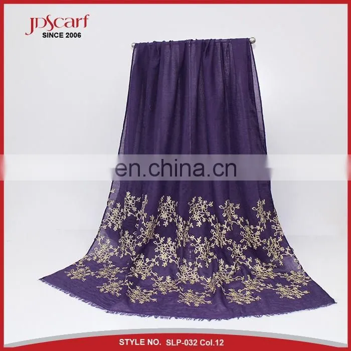 New designs multiple colors pashmina scarf muslim woman with embroidery pattern