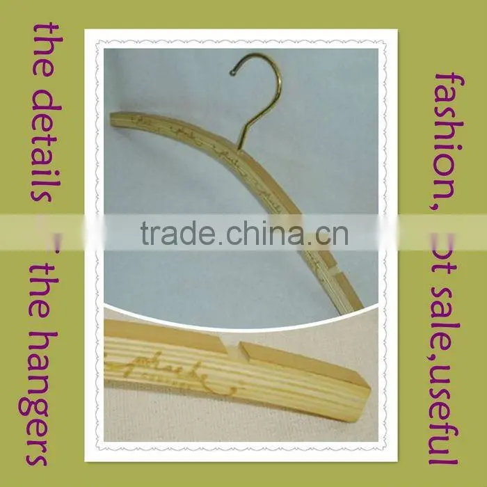 DA44 contoured natural laminated garment hanger for clothes braces skirt hanger