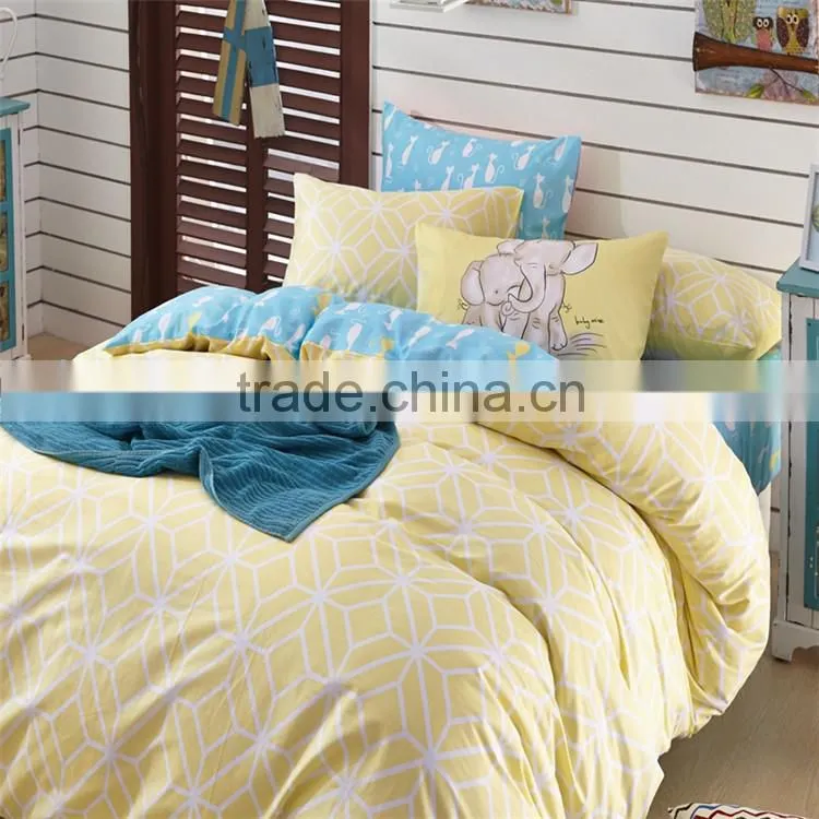 Yello geometric shapes printed cotton comforter cover set with zipper 4 pcs China duvet cover set