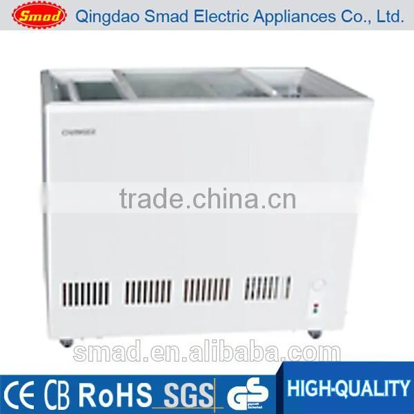 transparent display sliding glass flat door chest freezer china manufacturer with high quality