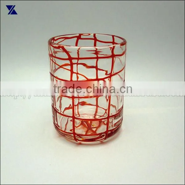 Hot Sale Clear With Orange Strip Cylinder Stemless Glass Tumbler