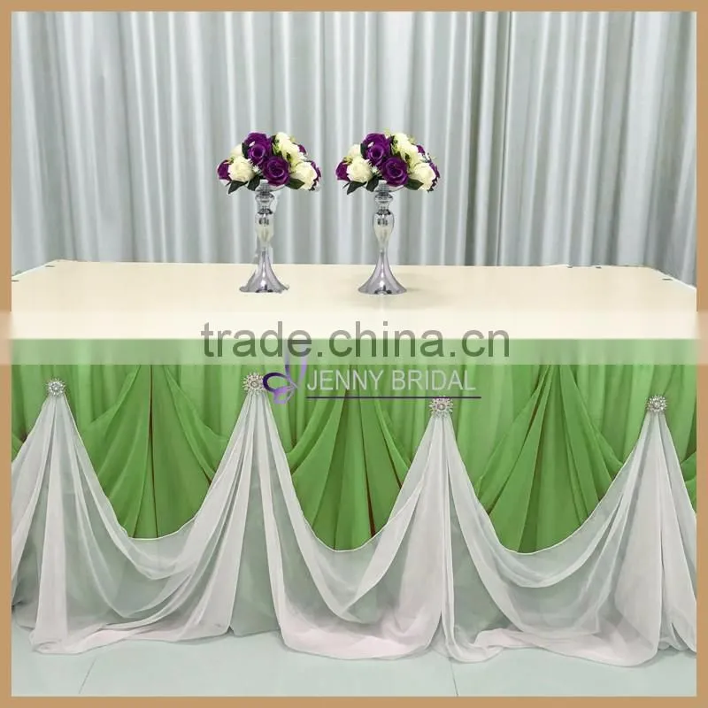 TC106K#37 Beautiful purpal chiffon cinderalla table skirt with brooch weeding table skirting