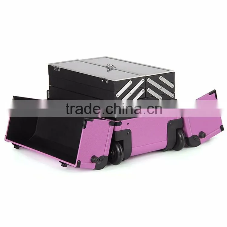Guangzhou factory OEM professional soft rolling makeup case drawers / makeup trolley case for Artist