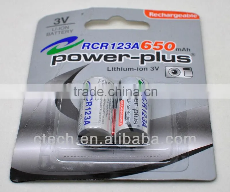 lithium ion rechargeable RCR123A 600mAh 3.7V RCR123A