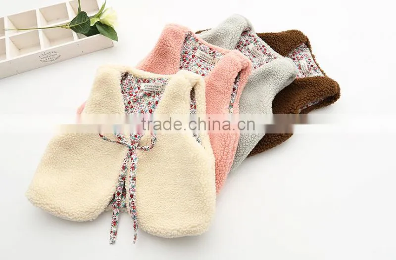 2015 Autumn & Winter Children Vest All-match Girl Lamb Wool Fur Coat Baby Girl Outwear With Fur Balls