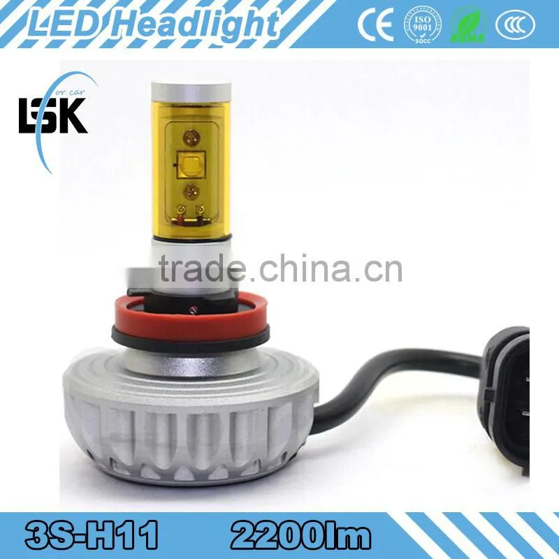 Hot sell !!! 2015 3s led headlight high bright 3000LM 12v high bright led headlight kit with five colors changeable