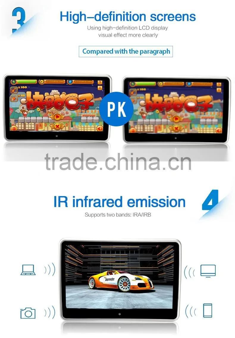 High Resolution 1024*600 quality 10.1 inch TFT HDMI player Touch screen car dvd headrest monitor