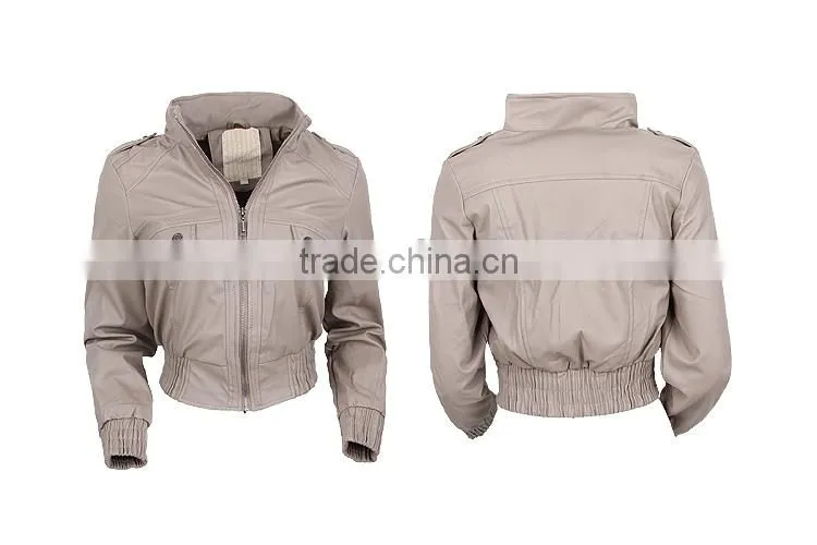 Lady's cheap stocklot leather jacket with high quality