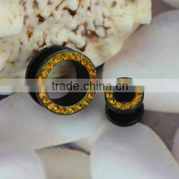 TP01064 Made in china black anodized crystal custom ear gauge flesh tunnel