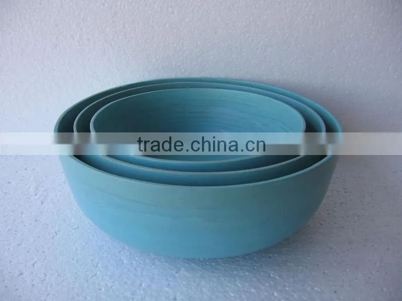 set of 3 spun bamboo bowl with stand