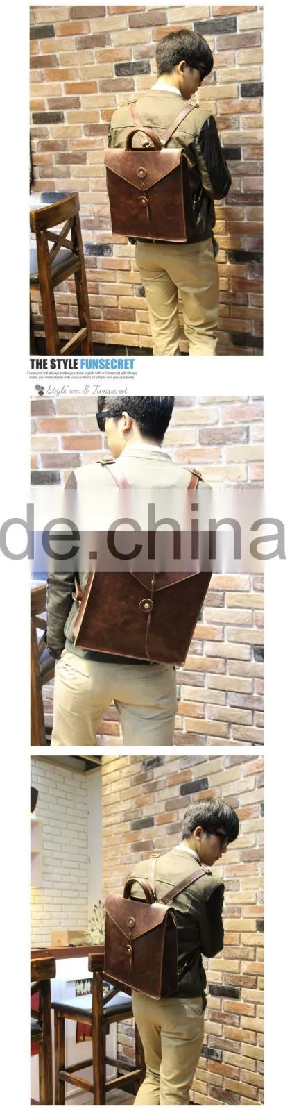 2015 Western Style Wholesale Men's School PU Leather Backpack laptop bag
