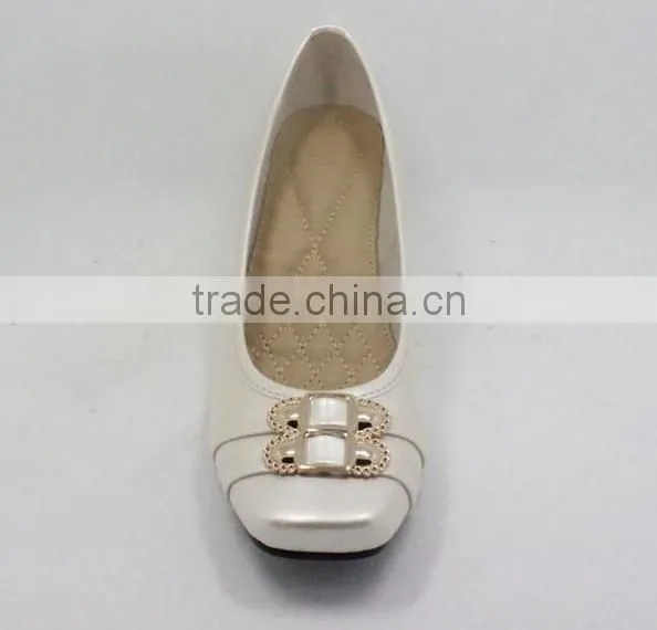 High quality silver mid heels wedge shoes ladies fashion square toe shoes