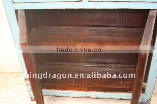 Antique Chinese Blue Wooden Two Door Two Drawer Cabinet