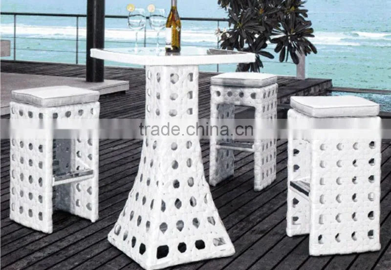 Outdoor Patio Plastic Resin Rattan Weaving Wicker High Back Bar Chairs