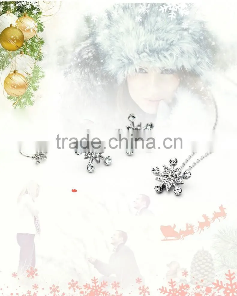 European and American fashion hot style Austrian crystal snowflake silver jewelry set 925
