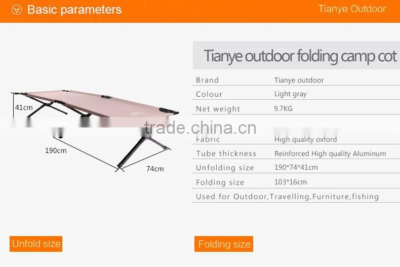 Folding army camping bed with 600D carrying bag