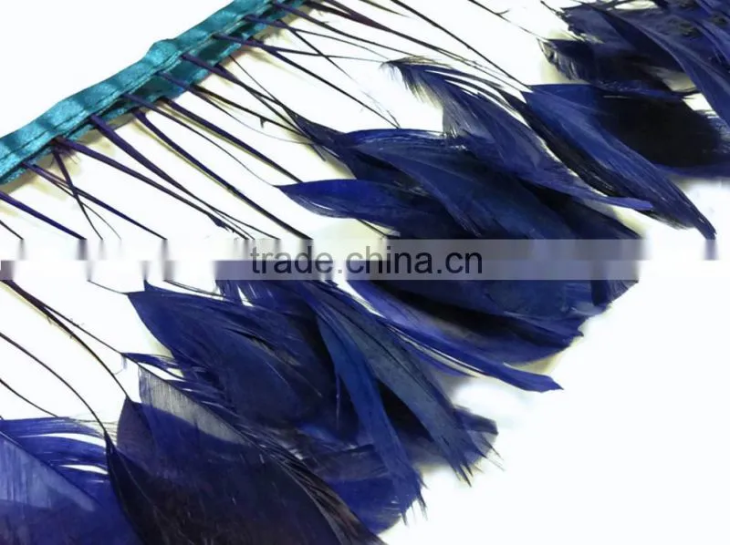 Stripped blue Coque Tails Fringe rooster feather trim