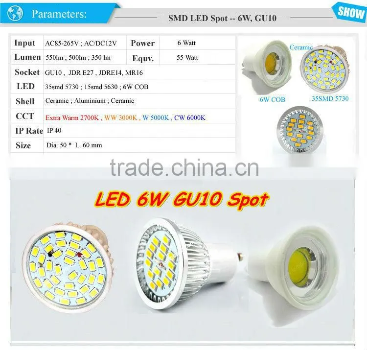 Dimmable Ceramic SMD 5630 LED Spot Light Bulb 3W 5W GU10 MR16 E27