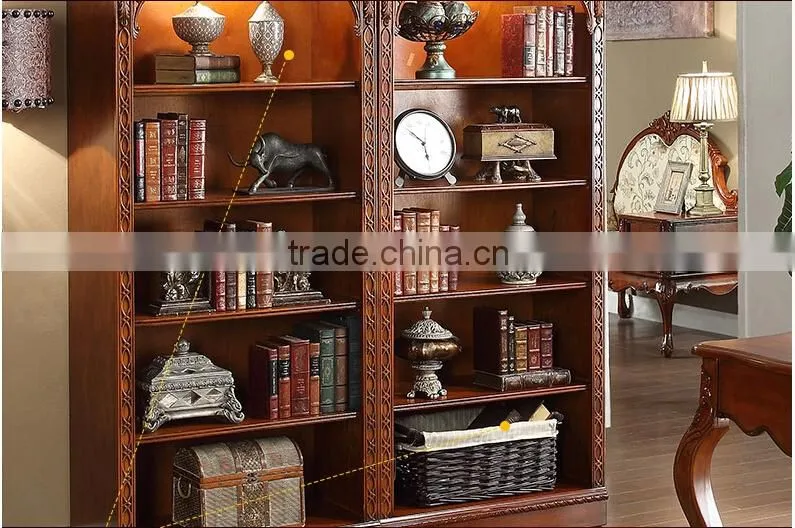 Rubber wood bookshelf sideboard with handmade carving AI-206